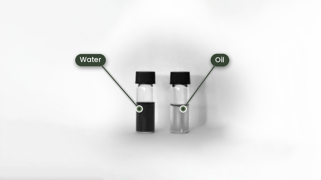 Two vials, infrared, water and oil distinguished